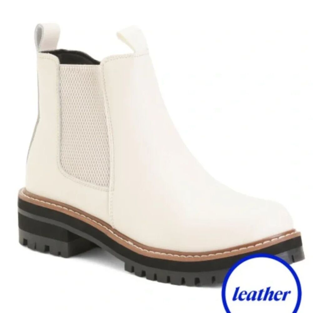 AQUA DIVA Leather Waterproof Chelsea Booties Off White Size 7 M New
